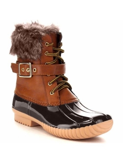Nature Breeze Duck-01 Women's Chic Lace Up Buckled Duck Waterproof Snow Boots