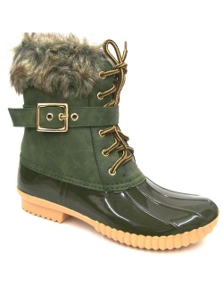 Nature Breeze Duck-01 Women's Chic Lace Up Buckled Duck Waterproof Snow Boots