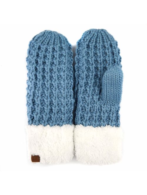 C.C Women Thick Knit Faux Fur Sherpa Fleece Lined Warm Winter Gloves Mittens (CG-36)