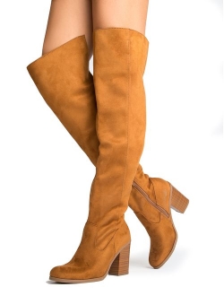 Knee High Stacked Heel Boot - Comfortable Cushioned Dress High Heel Shoes - Casual Over The Knee Boot - Avalon