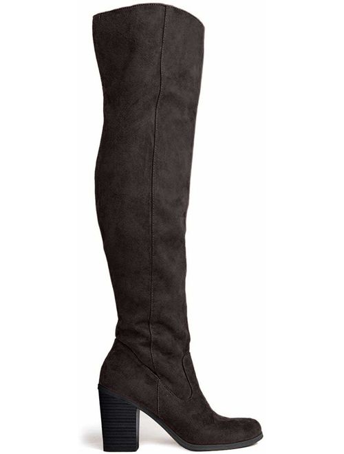 Knee High Stacked Heel Boot - Comfortable Cushioned Dress High Heel Shoes - Casual Over The Knee Boot - Avalon