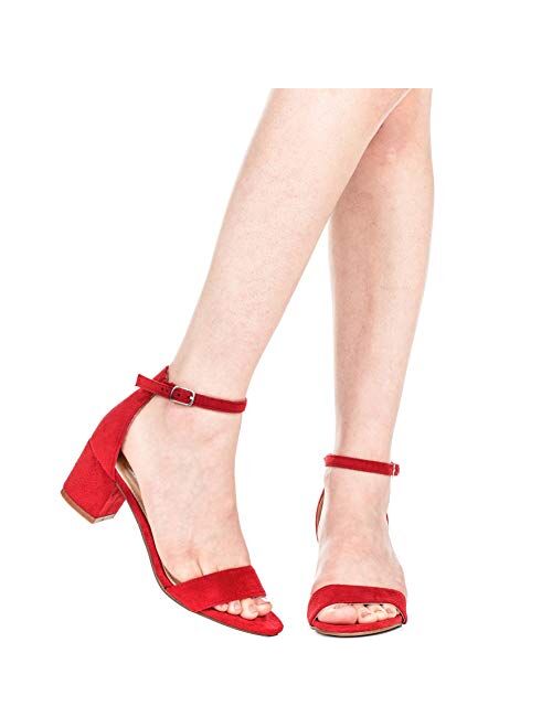 ILLUDE Women's Fashion Ankle Strap Kitten Heel Sandals - Adorable Cute Low Block Heel - Jasmine
