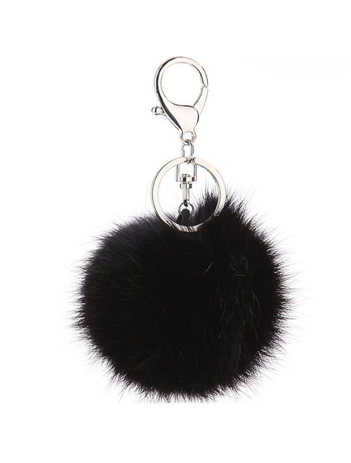 Cute Rabbit Fur Ball Pom Pom Keychain Cityelf Car Key Ring Handbag Tote Bag Pendant Purse Charm