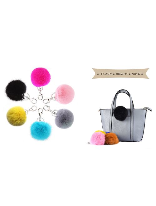 Cute Rabbit Fur Ball Pom Pom Keychain Cityelf Car Key Ring Handbag Tote Bag Pendant Purse Charm
