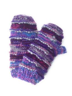 Hand Knit Winter Fingerless Striped Texting Gloves Warm Wool Fleece Lined