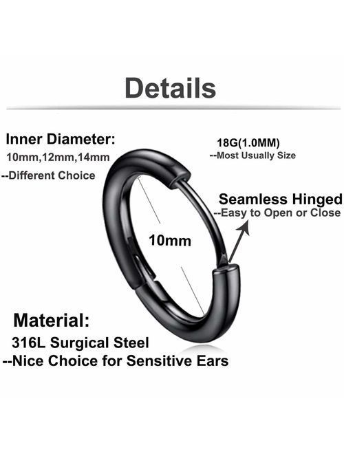ZHIYAOR Hypoallergenic Titanium Steel Loop Earrings Set for Men Women Huggie Hoop Cartilage Piercing 18G