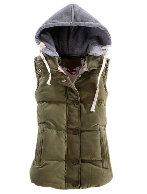 Yeokou Women's Slim Sleeveless Quilted Removable Hooded Winter Puffer Vest Coat