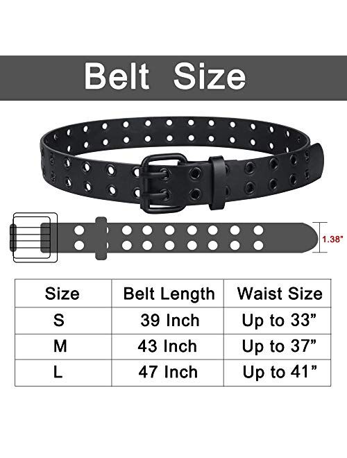 Grommet Leather Belts for Women, Black Belt Women Men with Double Studded Holes
