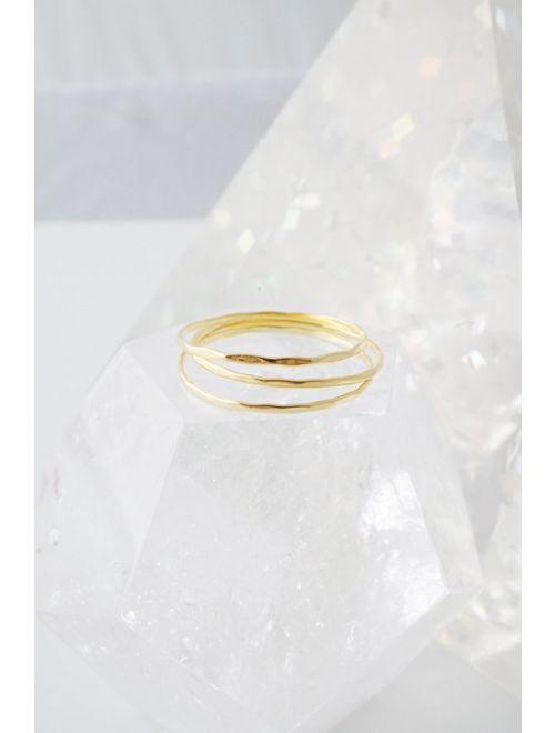 HONEYCAT Super Skinny Hammered or Smooth Stacking Rings Trio Set in Gold, Rose Gold, or Silver | Minimalist, Delicate Jewelry