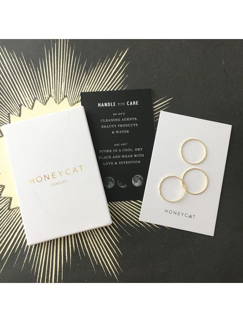 HONEYCAT Super Skinny Hammered or Smooth Stacking Rings Trio Set in Gold, Rose Gold, or Silver | Minimalist, Delicate Jewelry