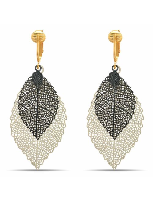 Aloha Earrings - Victorian Filigree Clip On Earrings for Women - Non Pierced Dangle Fashion Jewelry