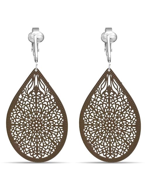 Aloha Earrings - Victorian Filigree Clip On Earrings for Women - Non Pierced Dangle Fashion Jewelry