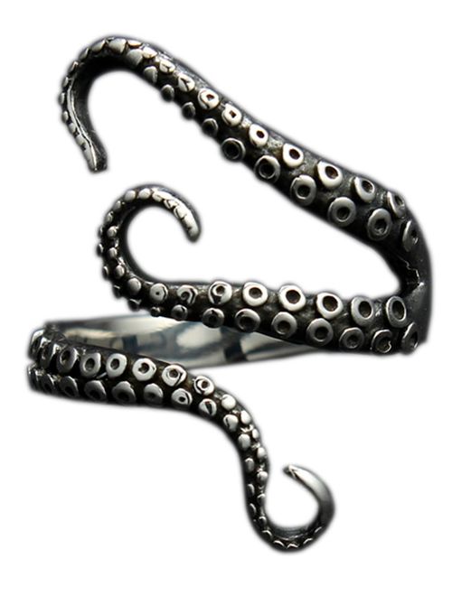 316L Stainless Steel Pirate Octopus Tentacles Black S-shaped One Size Opening Ring