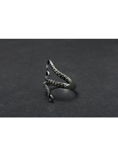 316L Stainless Steel Pirate Octopus Tentacles Black S-shaped One Size Opening Ring