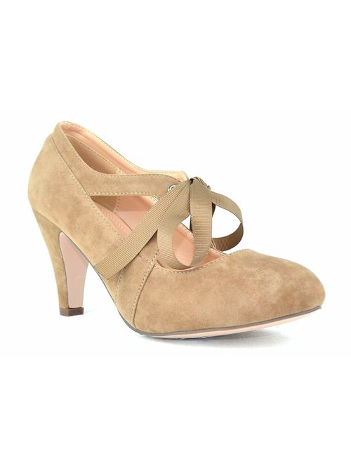 Chase & Chloe Kimmy-66 Closed Toe T-Strap Two Tone Oxford Pumps