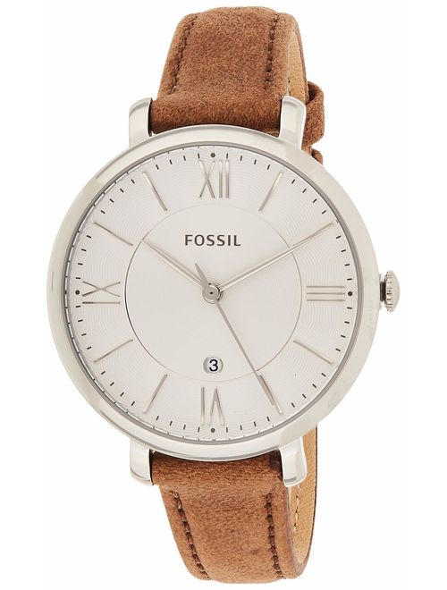 Fossil Women's Jacqueline Quartz Stainless Steel and Leather Casual Watch, Color: Silver-Tone, Brown (Model: ES3708)