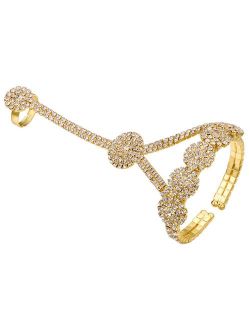 FHMZ Women's Hand Chain Bracelet with Ring Crystal Rhinestone Flower