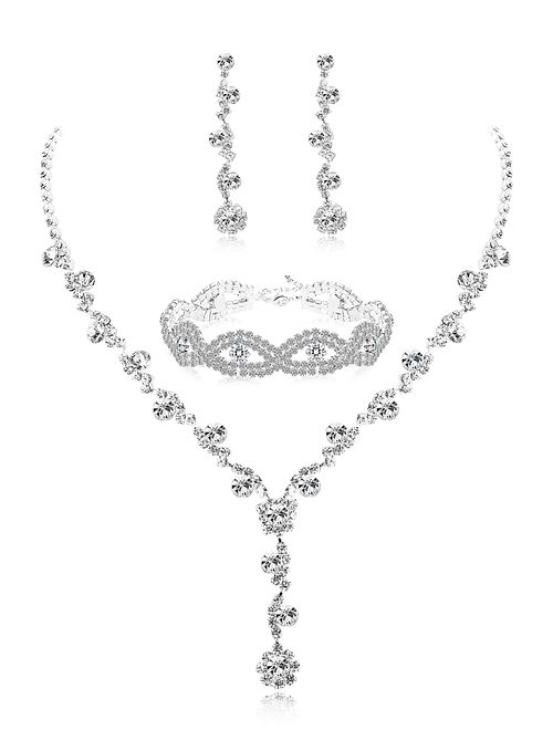Udalyn Rhinestone Bridesmaid Jewelry Sets for Women Necklace and Earring Set for Wedding with Crystal Bracelet