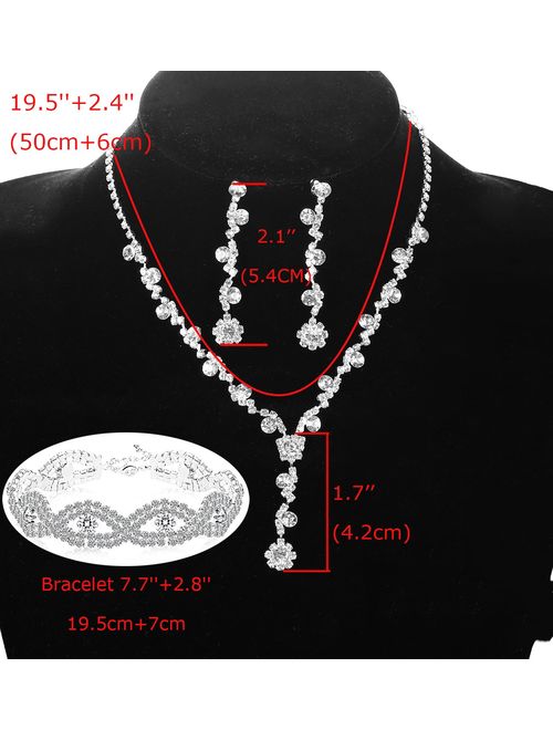 Udalyn Rhinestone Bridesmaid Jewelry Sets for Women Necklace and Earring Set for Wedding with Crystal Bracelet