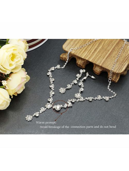 Udalyn Rhinestone Bridesmaid Jewelry Sets for Women Necklace and Earring Set for Wedding with Crystal Bracelet