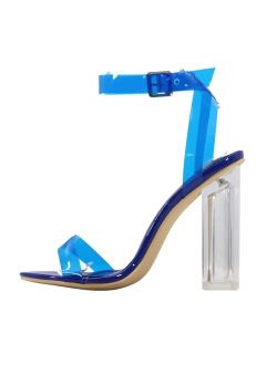 Maria-2 Clear Chunky Block High Heels for Women, Transparent Strappy Open Toe Shoes Heels for Women - Rose Gold Size 8.5