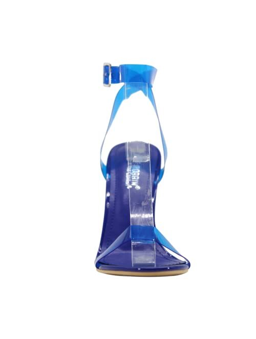 Cape Robbin Maria-2 Clear Chunky Block High Heels for Women, Transparent Strappy Open Toe Shoes Heels for Women - Rose Gold Size 8.5