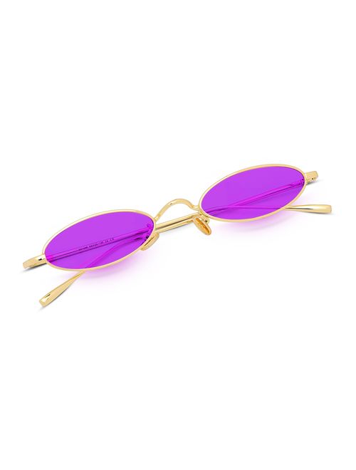 FEISEDY Vintage Small Sunglasses Oval Slender Metal Frame Candy Colors B2277