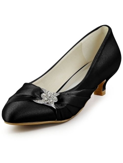Elegantpark Women Closed Toe Comfort Heel Rhinestone Satin Wedding Bridal Shoes