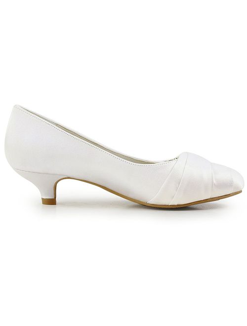 Elegantpark Women Closed Toe Comfort Heel Rhinestone Satin Wedding Bridal Shoes