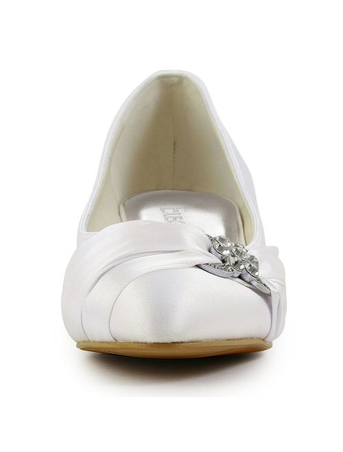 Elegantpark Women Closed Toe Comfort Heel Rhinestone Satin Wedding Bridal Shoes