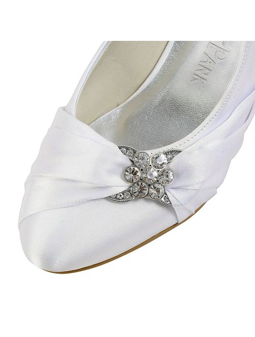Elegantpark Women Closed Toe Comfort Heel Rhinestone Satin Wedding Bridal Shoes