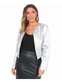 KRISP Women PU Leather Cropped Jacket Long Sleeve Bolero