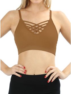 Women's Front V-Lattice Bralette with Adjustable Straps and Removable Bra Pads (Plus Size Available!)