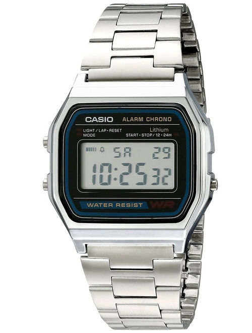 Casio A158W-1 Men's Vintage Metal Band Alarm Chronograph Casual Digital Watch