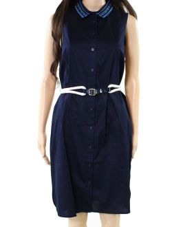 NEW Navy Blue Womens Size 8 Belted Collared Shirt Dress