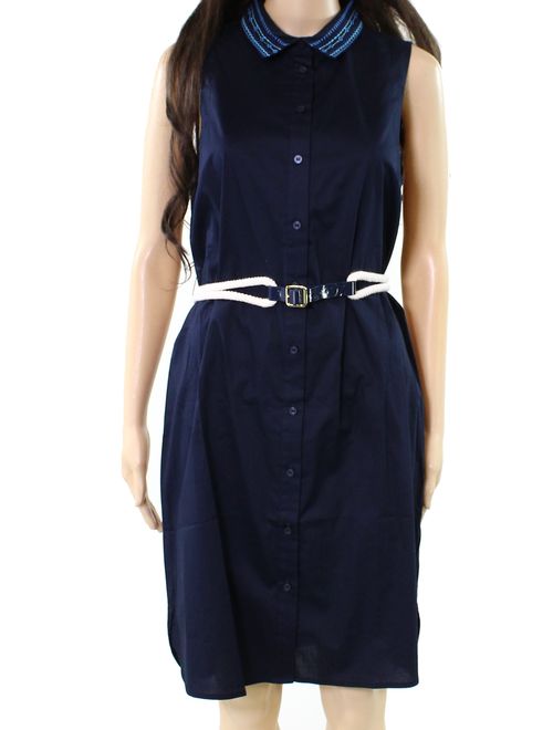 Tommy Hilfiger NEW Navy Blue Womens Size 8 Belted Collared Shirt Dress