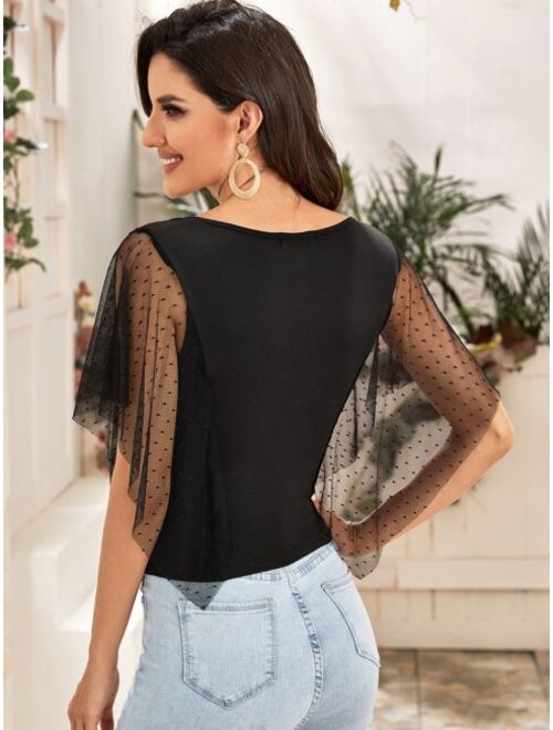 Shein Dobby Mesh Butterfly Sleeve Top