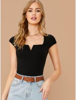 Notched Neckline Solid Slim Tee