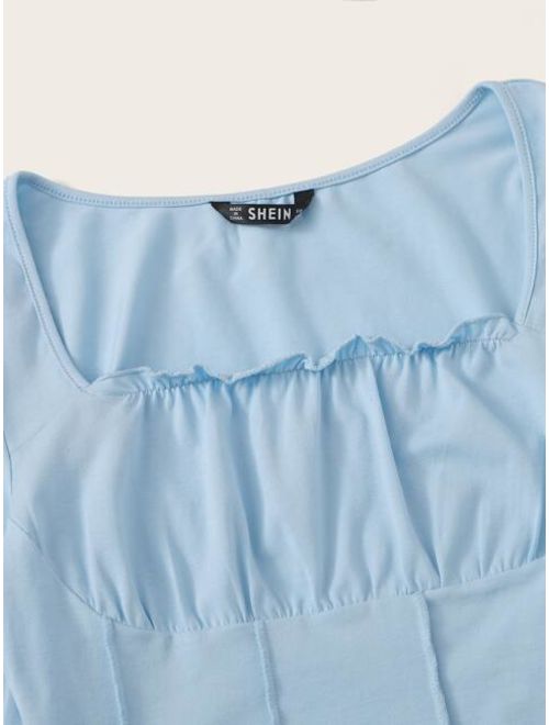 Shein Frill Trim Crinkle Front Fitted Crop Tee