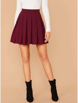 Zip Back Boxy Pleated Skater Skirt