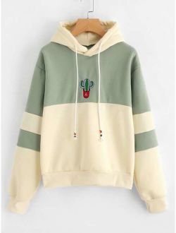 Cactus Embroidered Color Block Hoodie