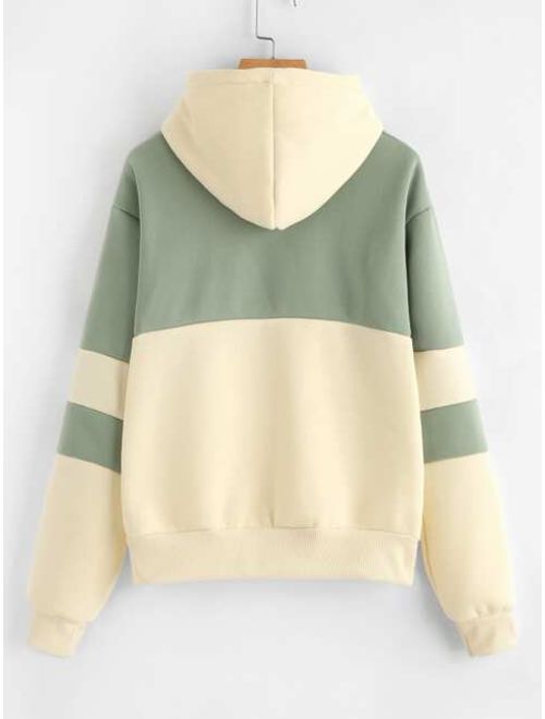 Shein Cactus Embroidered Color Block Hoodie