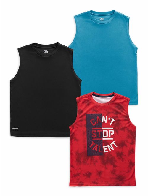 Athletic Works Boys 4-18 & Husky Active Sleeveless Performance Muscle T-Shirt, 3-Pack Bundle