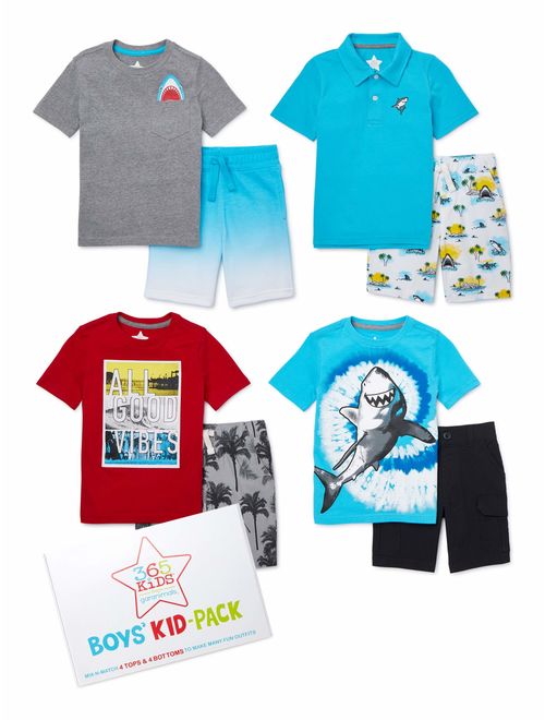 365 Kids from Garanimals Boys 4-10 Shark Kid-Pack with T-Shirts, Cargo Shorts, Knit Shorts, and Polo Shirt, 8-Piece Outfit Set