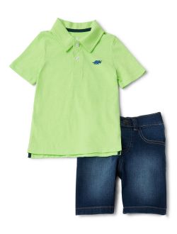 Boys 4-10 Triceratops Polo Shirt & Jean Shorts, 2-Piece Outfit Set