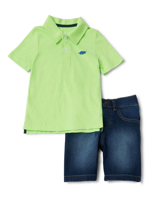 365 Kids from Garanimals Boys 4-10 Triceratops Polo Shirt & Jean Shorts, 2-Piece Outfit Set