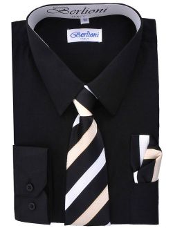 Boy's Fashion Solid Color Dress Shirt Tie and Hanky Set