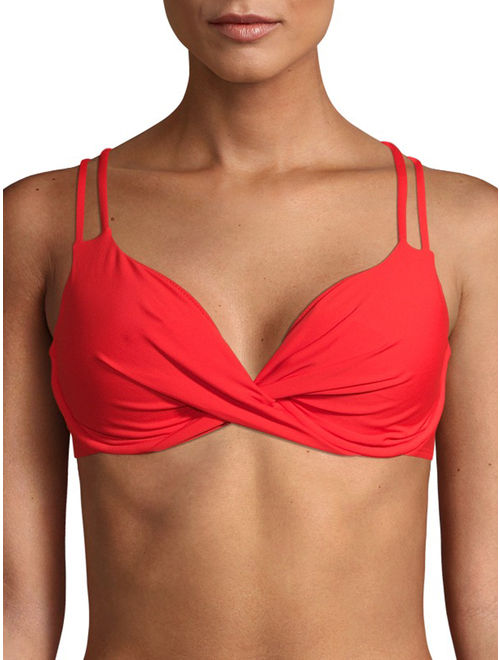 Time and Tru Women's Red Twist Front Solid Swimsuit Top