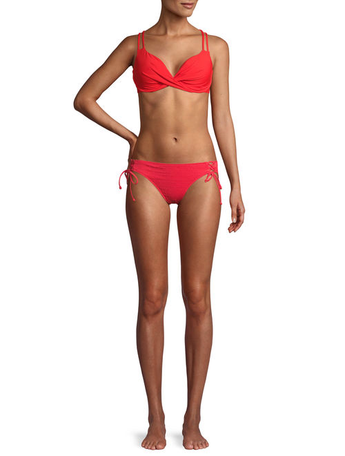 Time and Tru Women's Red Twist Front Solid Swimsuit Top