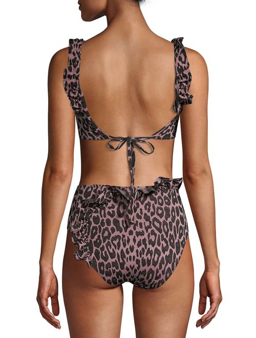 JUICY COUTURE LADIES 2 PC BRALETTE WITH RUFFLE DETAIL AND HI WAISTED BOTTOM IN TEXTURED DETAIL